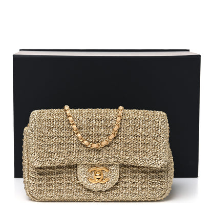 Chanel Metallic Woven Fabric Mini Rectangular Flap Gold 10 of 10
