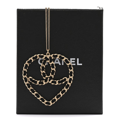 Chanel Satin Metal Chain CC Heart Necklace Black Gold 6 of 6