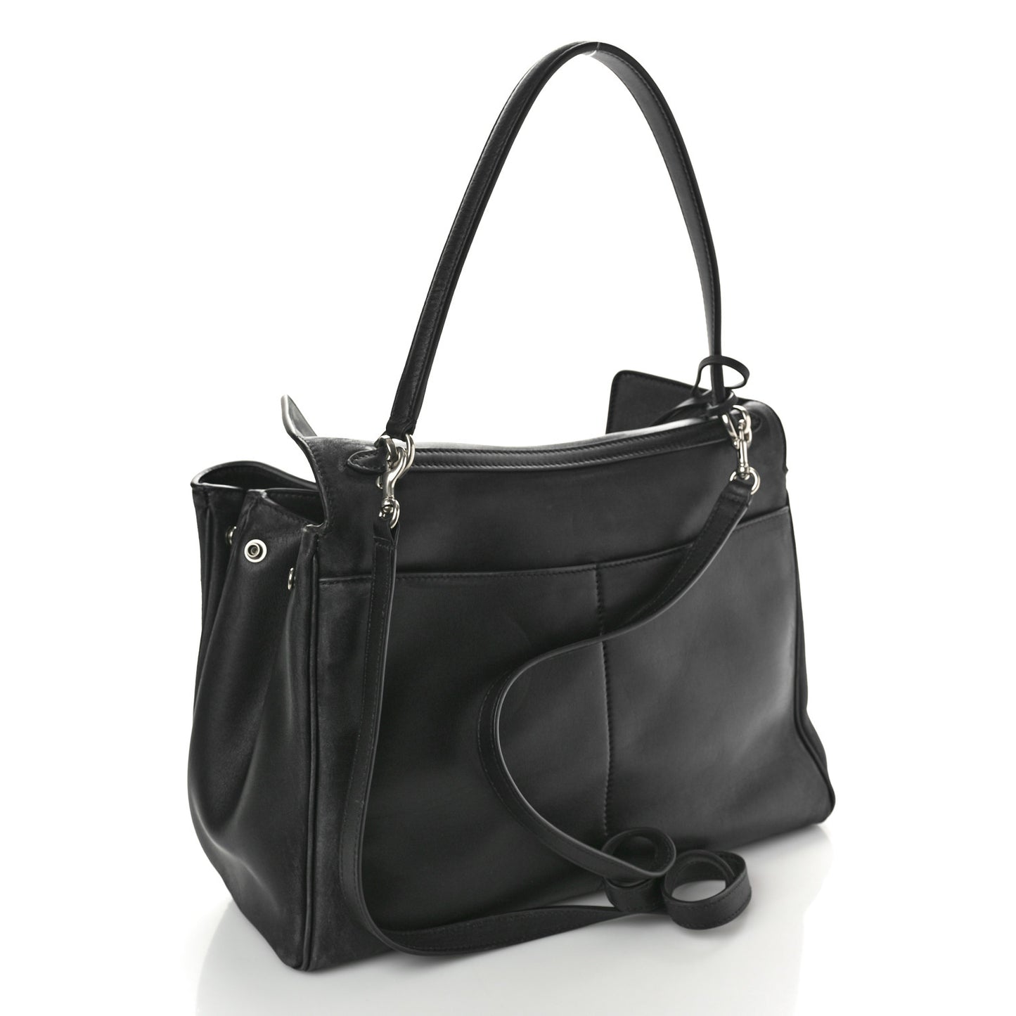 Smooth Calfskin Used Effect Medium Rodeo Top Handle Handbag Black
