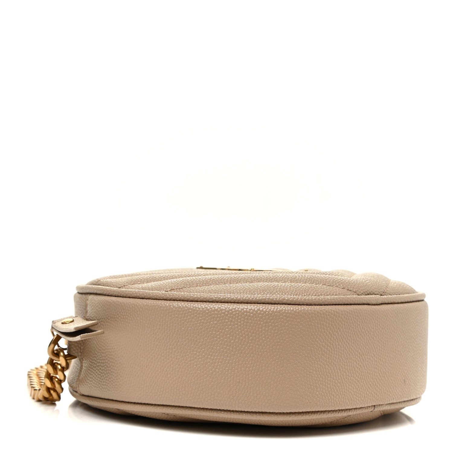 Saint Laurent Grain De Poudre Matelasse Chevron Quilted Round Vinyle Camera Bag Dark Beige 4 of 10