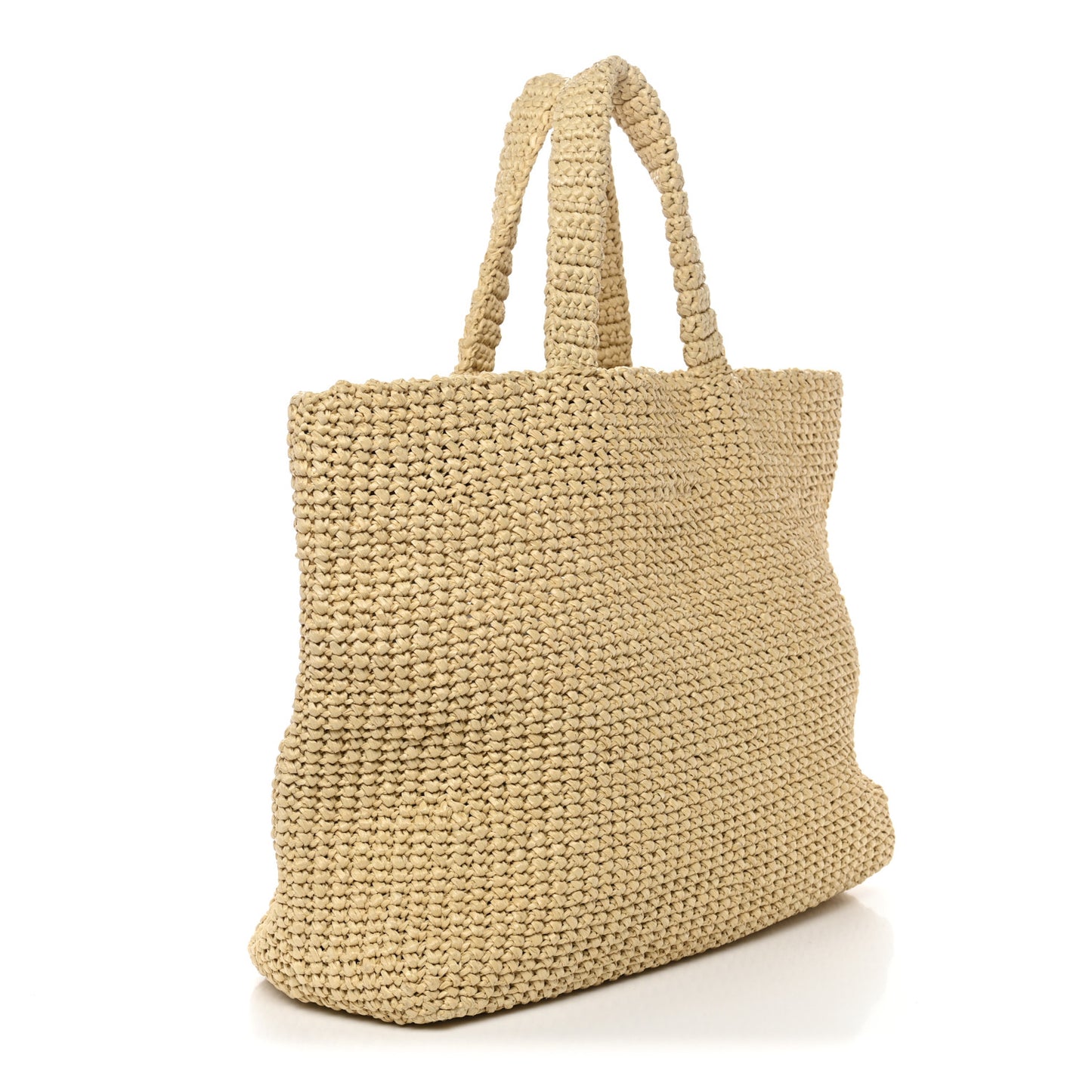 Yarn Raffia Effect Crochet Embroidered Logo Tote Naturale