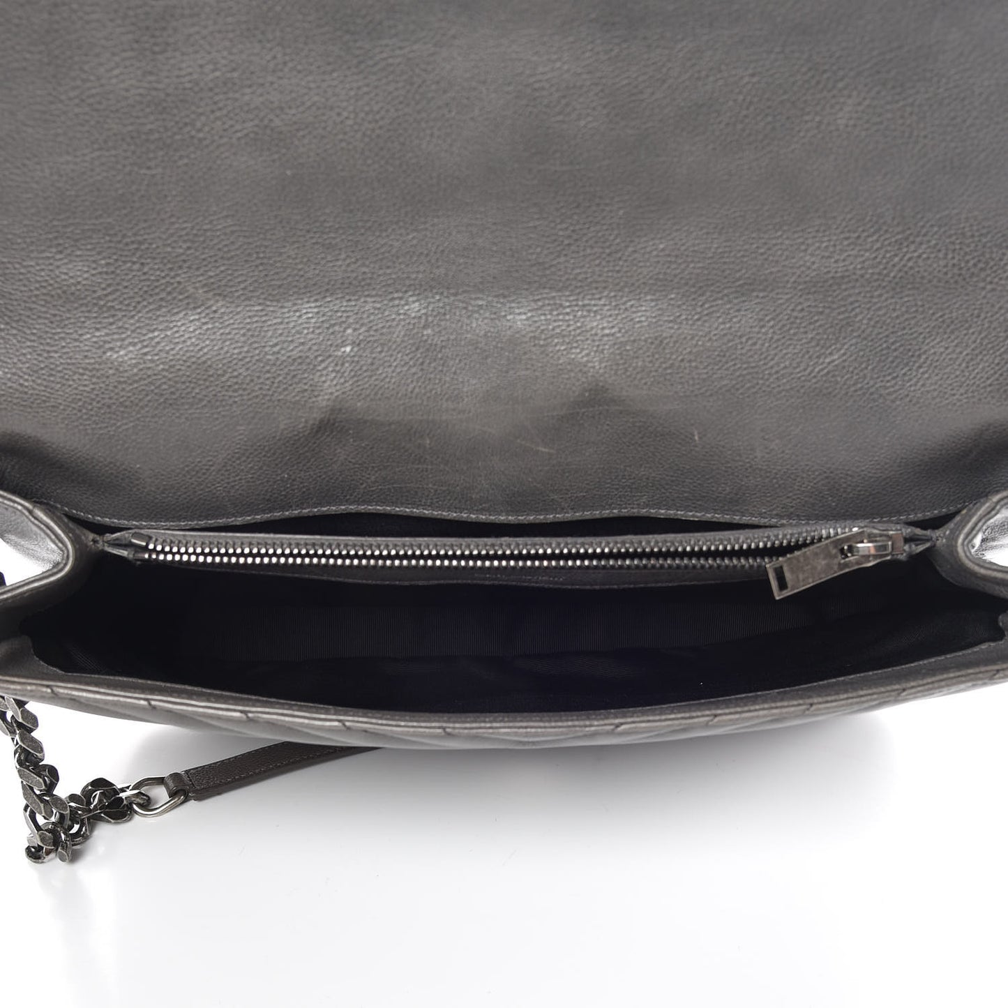 Sheepskin Matelasse Chevron Monogram Large College Satchel Dark Anthracite
