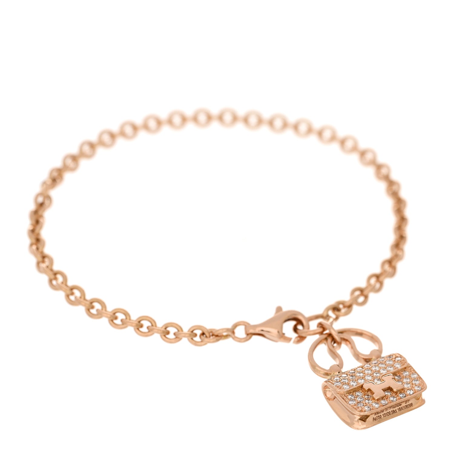 Hermes 18K Rose Gold Diamond Constance Amulettes Pave Bracelet ST 1 of 3