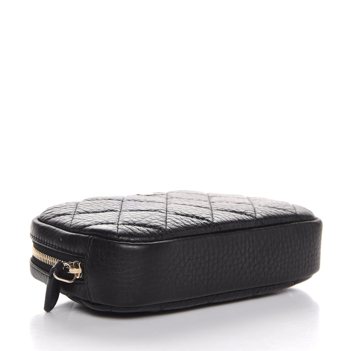 Grained Calfskin Quilted Small Curvy Pouch Cosmetic Case Black