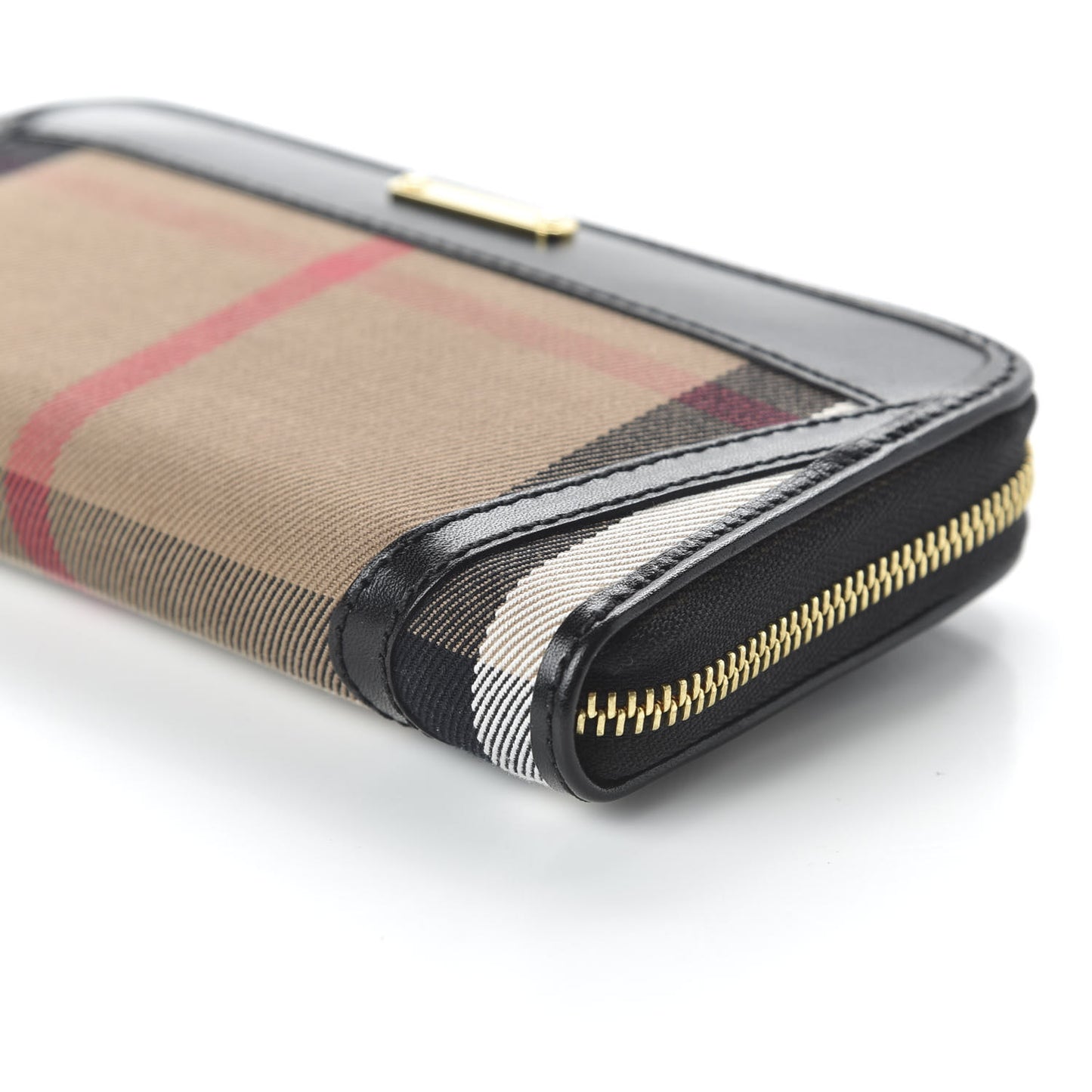 House Check Bridle Calfskin Ziggy Zip Around Wallet Black