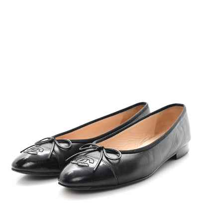 Chanel Lambskin Patent Cap Toe Ballerina Flats 38 Black 4 of 9