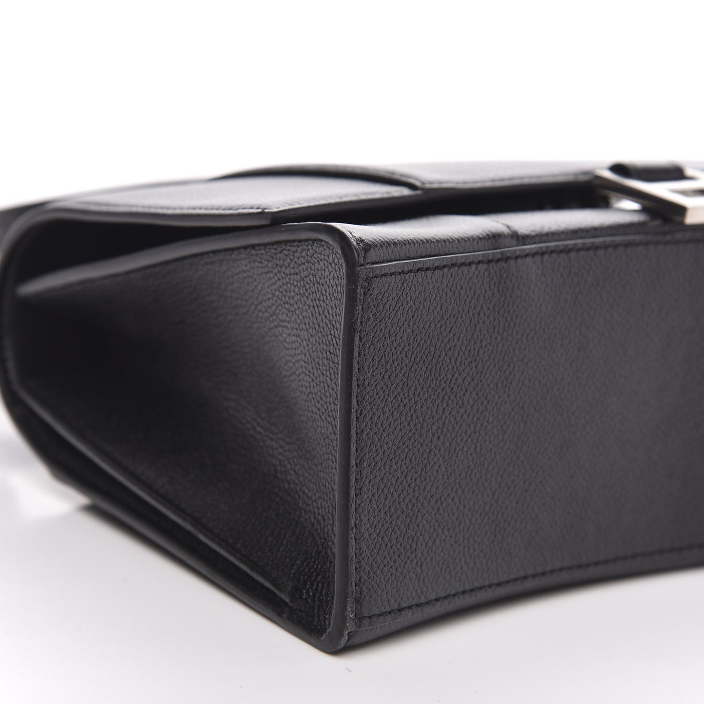 Grained Calfskin Medium Hourglass Top Handle Bag Black
