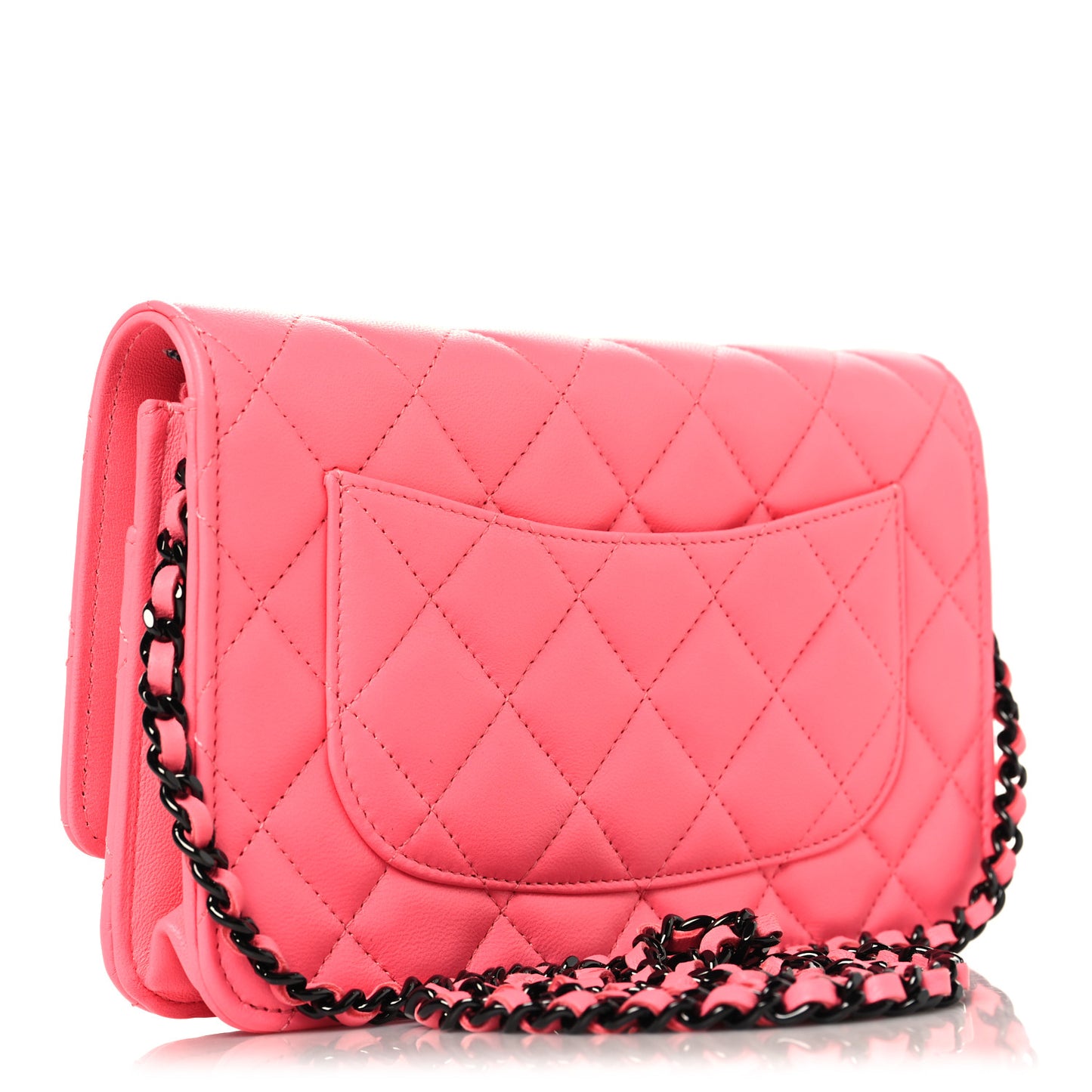 Lambskin Quilted Wallet On Chain WOC Coral Pink