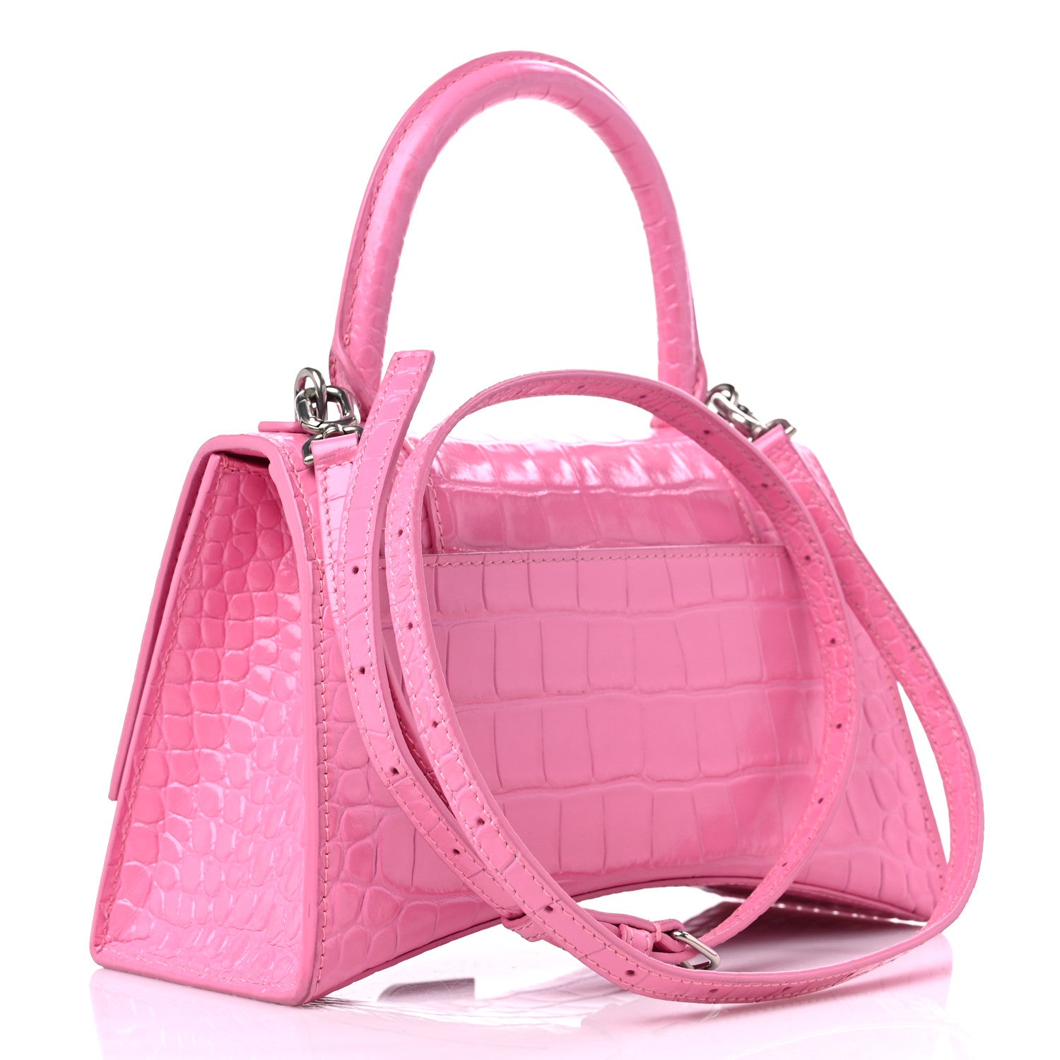 Balenciaga Shiny Calfskin Crocodile Embossed Small Hourglass Top Handle Bag Baby Pink 3 of 13