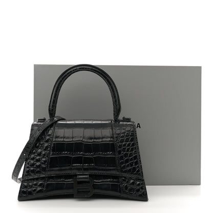 Balenciaga Shiny Calfskin Monochrome Crocodile Embossed Small Hourglass Top Handle Bag Black 17 of 17
