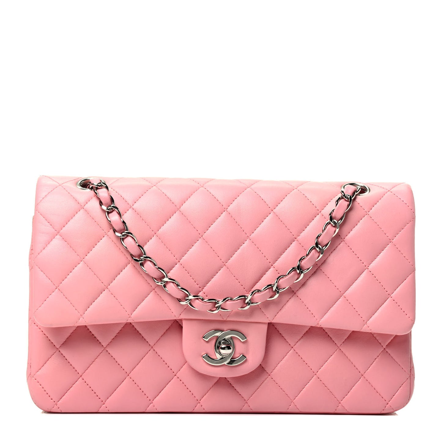 Lambskin Quilted Medium Double Flap Pink