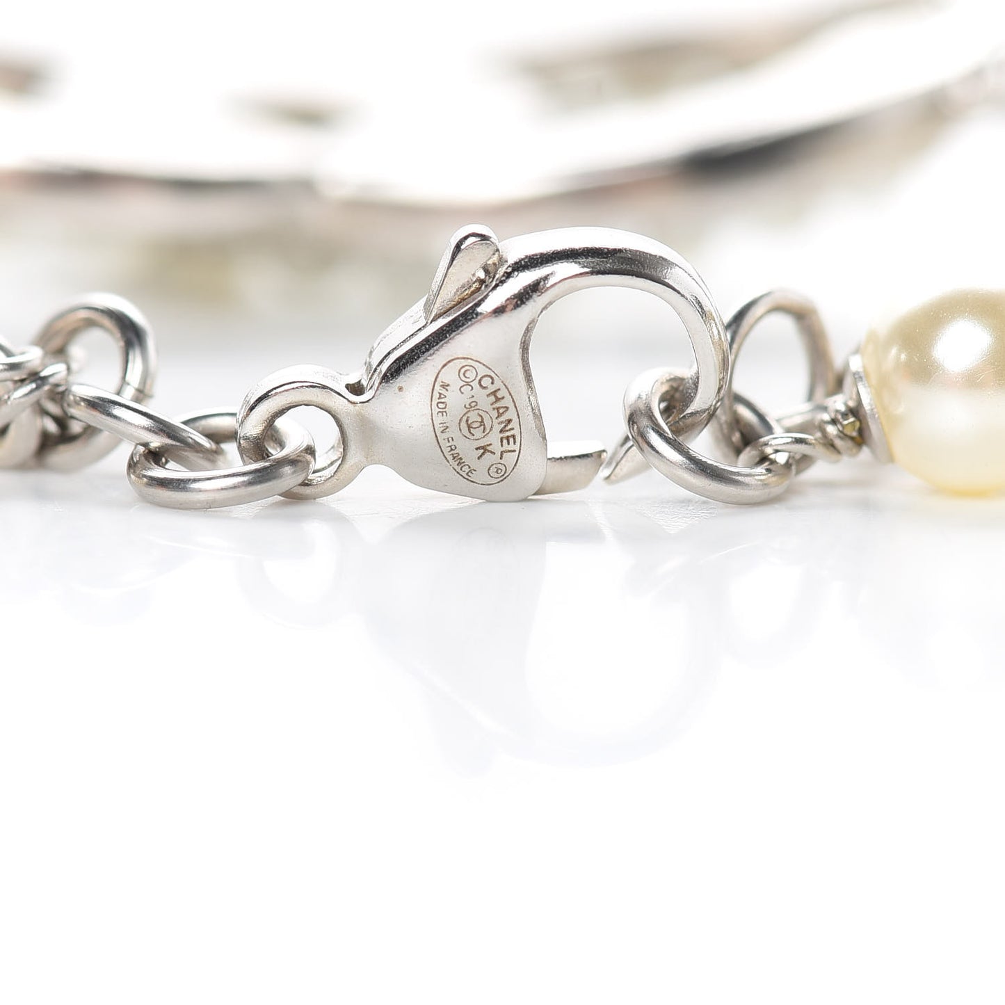 Pearl Crystal CC Bracelet Silver