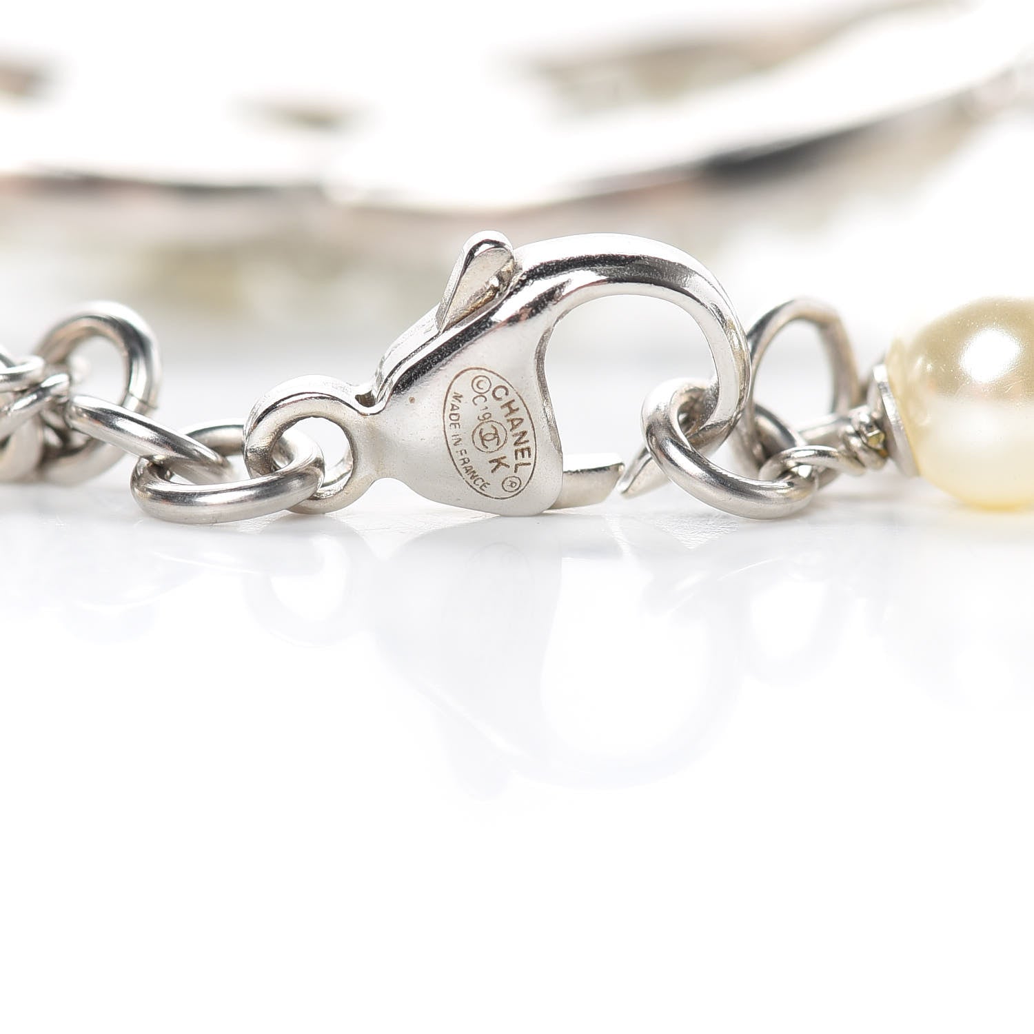 Chanel Pearl Crystal CC Bracelet Silver 4 of 5