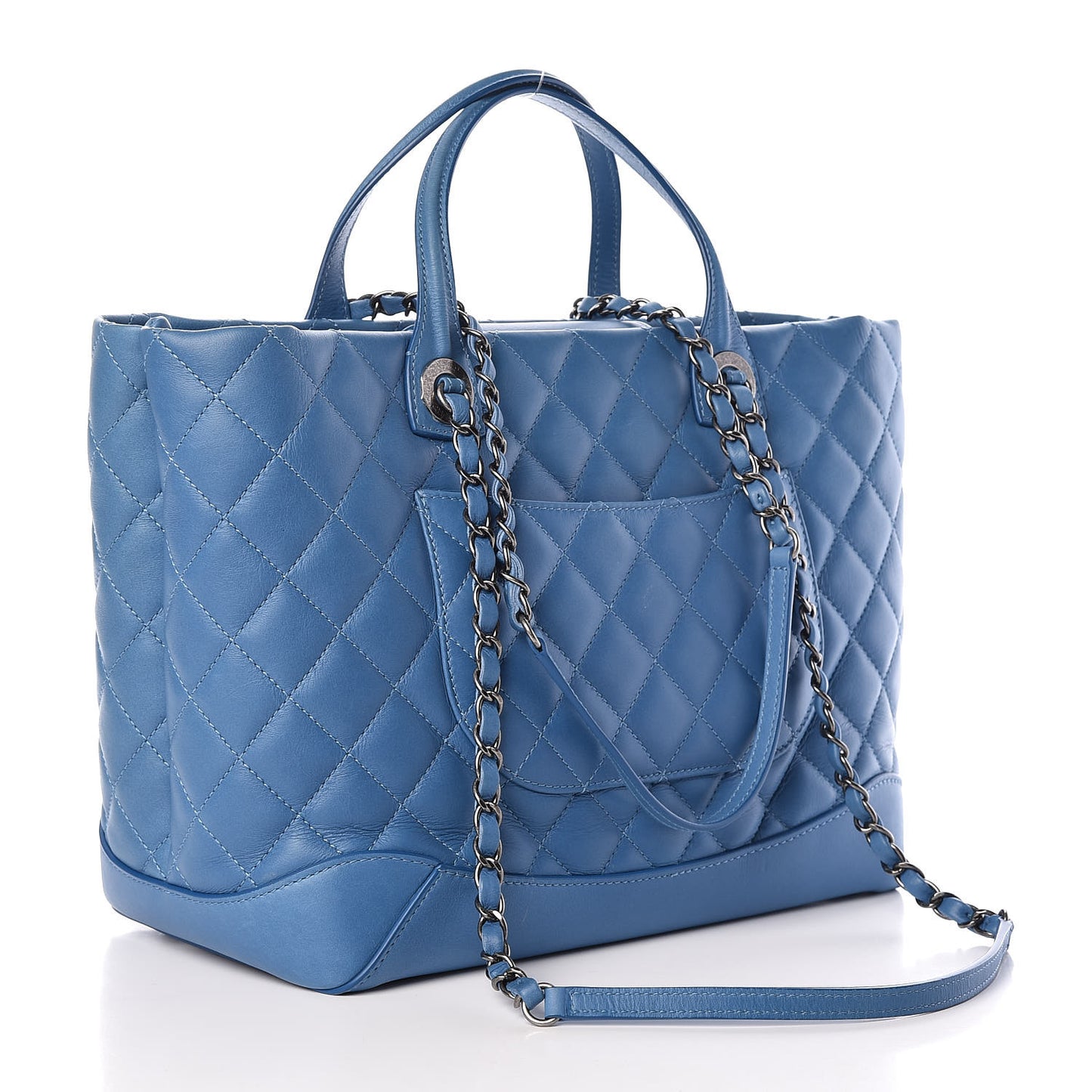 Calfskin Quilted Small Easy Shopping Tote Blue