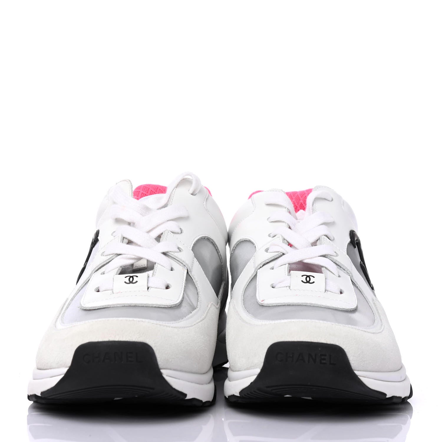 Chanel Calfskin Fabric Sneakers 41 White Silver Fluo Pink 2 of 4