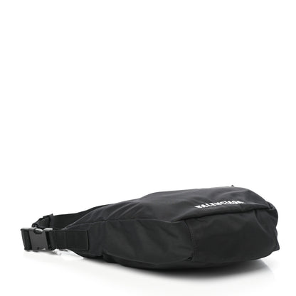 Balenciaga Recycled Sport Nylon Logo Embroidered Large Wheel Sling Bag Black White 4 of 9