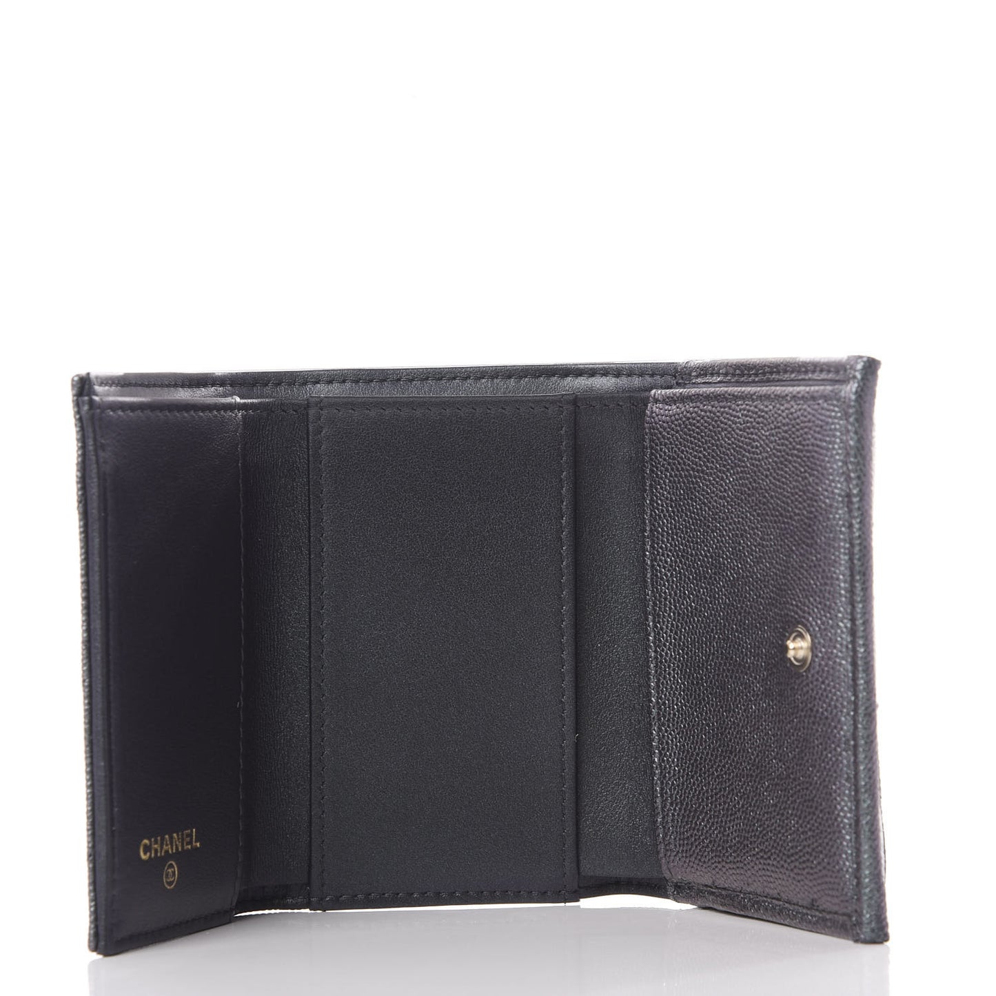 Iridescent Caviar Quilted Double Flap Wallet Black