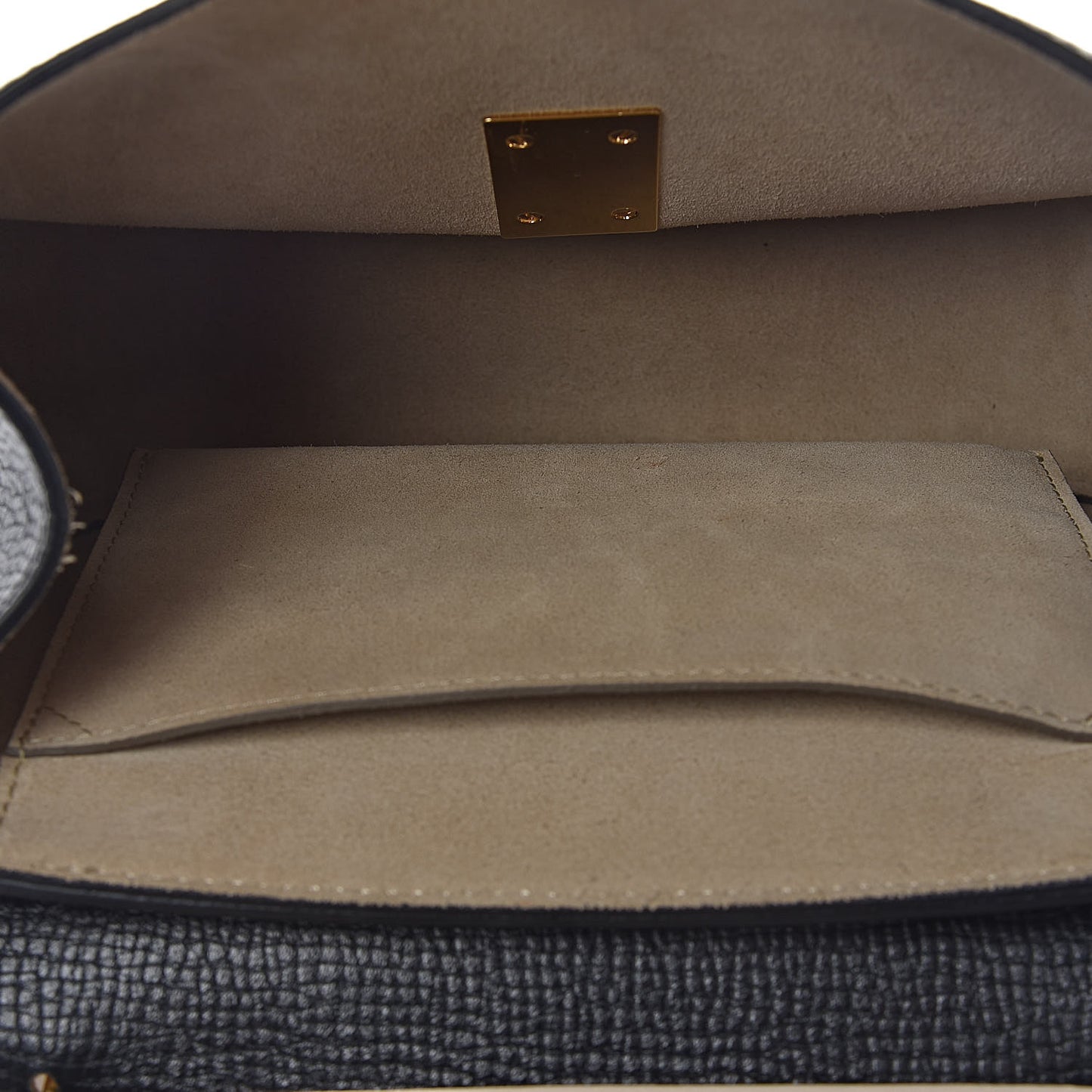 Grained Calfskin Lambskin Bi-Color Drew Shoulder Bag Black Powder Beige