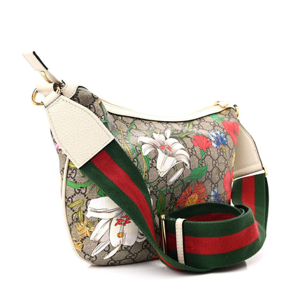 Gucci GG Supreme Monogram Flora Web Small Ophidia Half Moon Hobo White 3 of 14