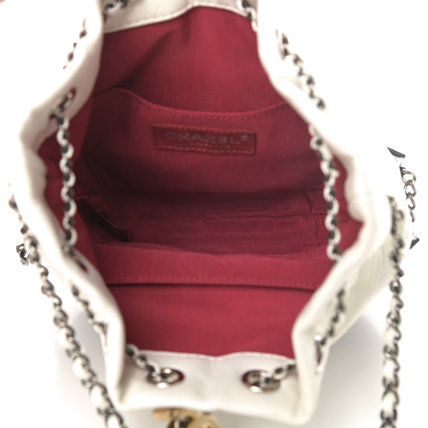 Chanel Aged Calfskin Quilted Small Gabrielle Bucket White Black 5 of 10