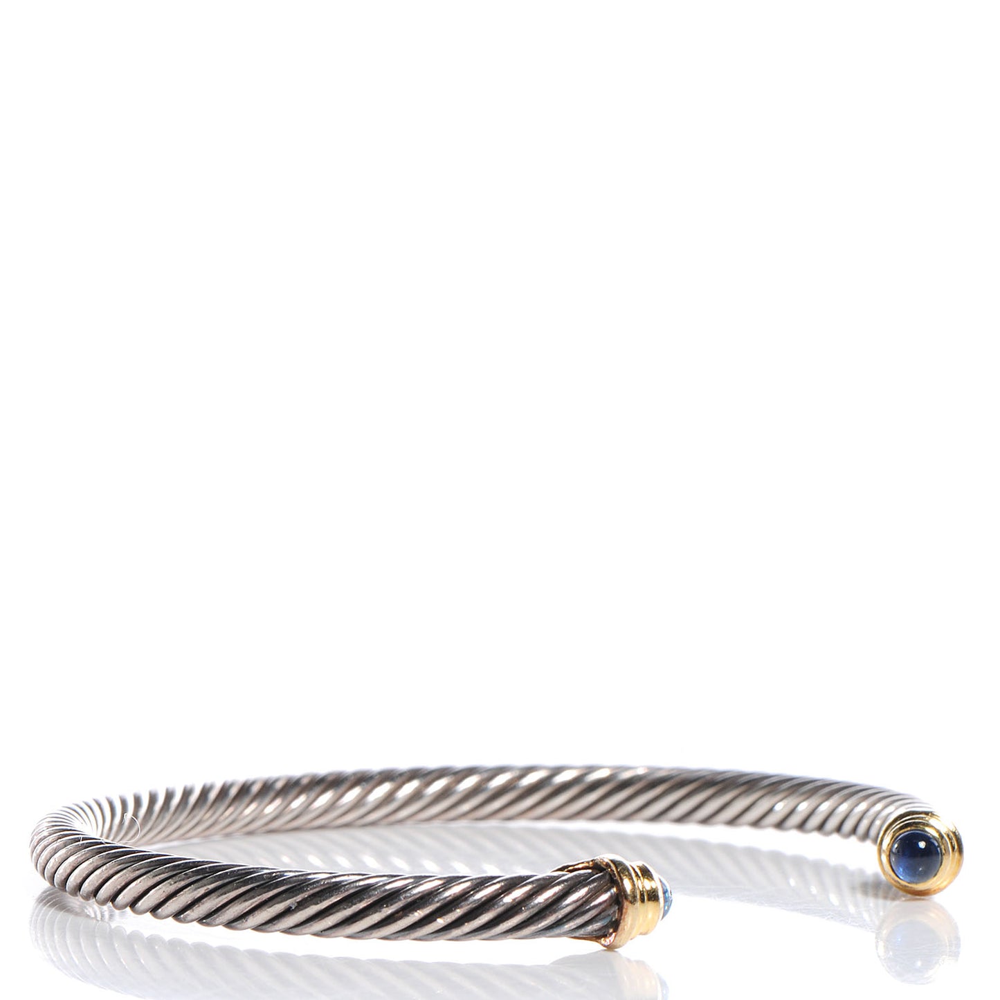 Sterling Silver and 14k Yellow Gold 4mm Cable Kids Classic Cuff Sapphire