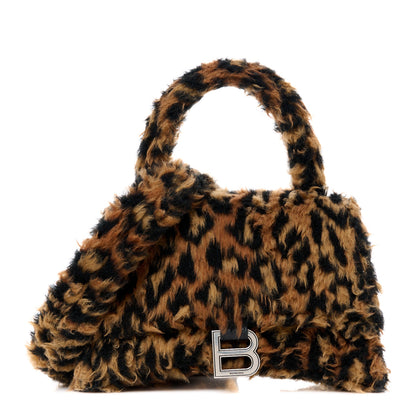 Balenciaga Fleece Leopard Print Small Hourglass Top Handle Bag Brown 1 of 11