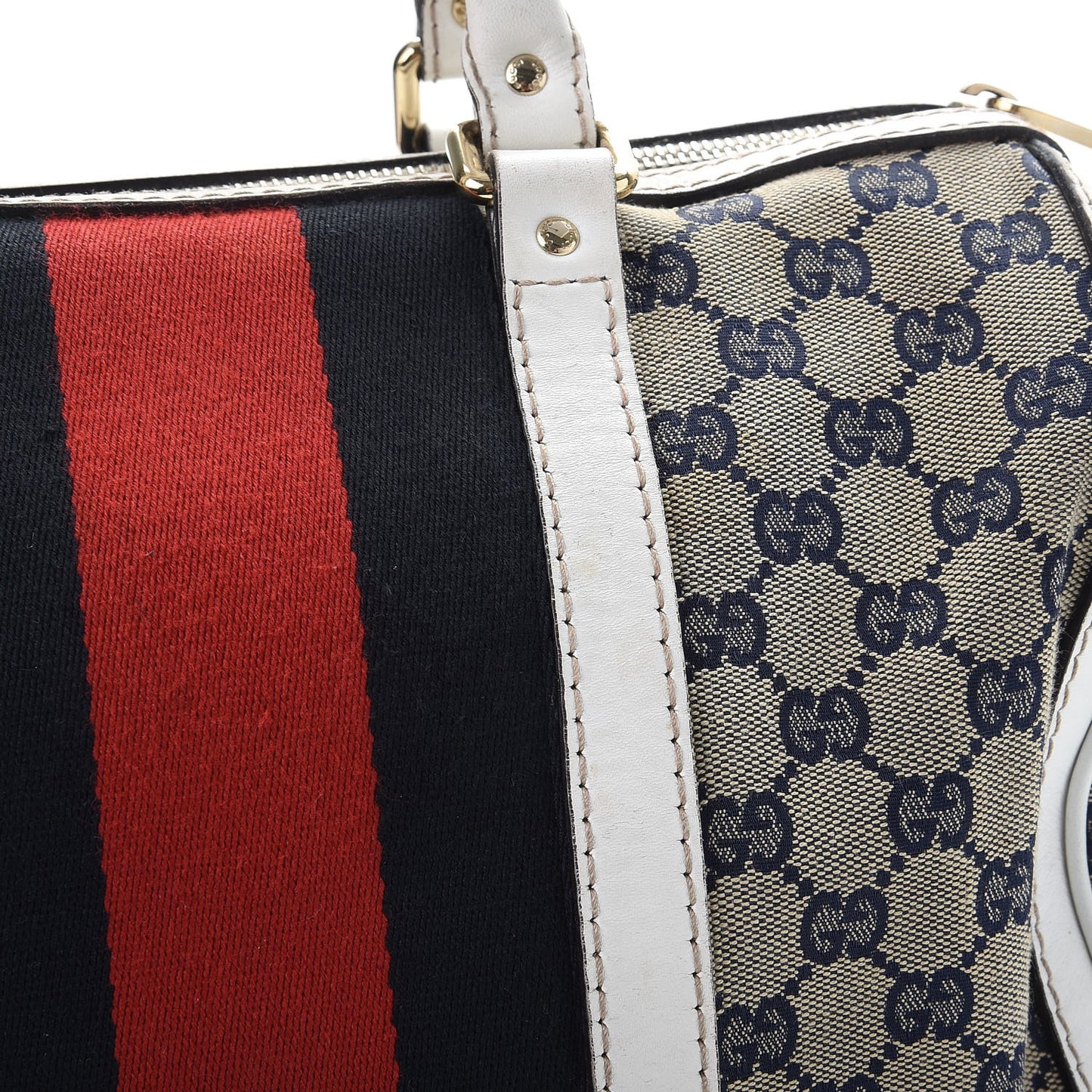 Monogram Selleria Calfskin Vintage Web Medium Boston Beige Blue Mystic White