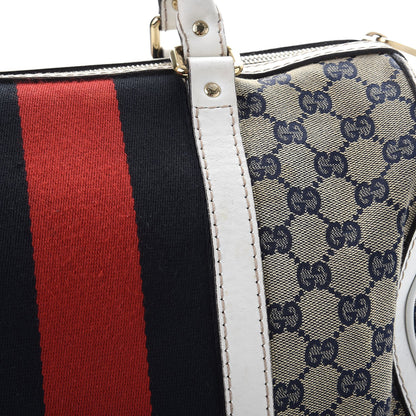Gucci Monogram Selleria Calfskin Vintage Web Medium Boston Beige Blue Mystic White 19 of 32