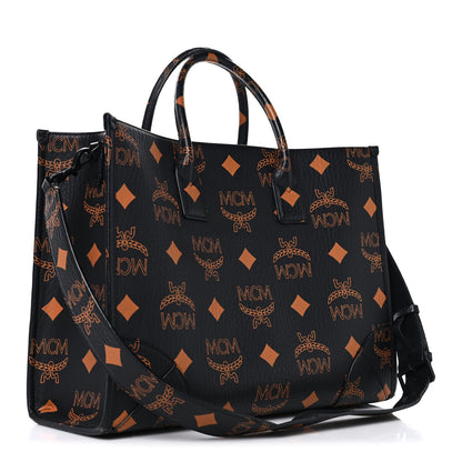 MCM Visetos Maxi Large Munchen Tote Black Cognac 4 of 14
