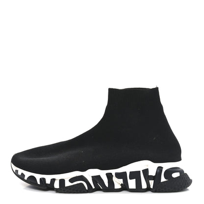 Balenciaga Neoprene Knit Womens Speed Graffiti Sneakers 41 Black White 1 of 8