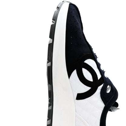 Chanel Suede Perforated Womens CC Sneakers 38.5 Navy White 10 of 10