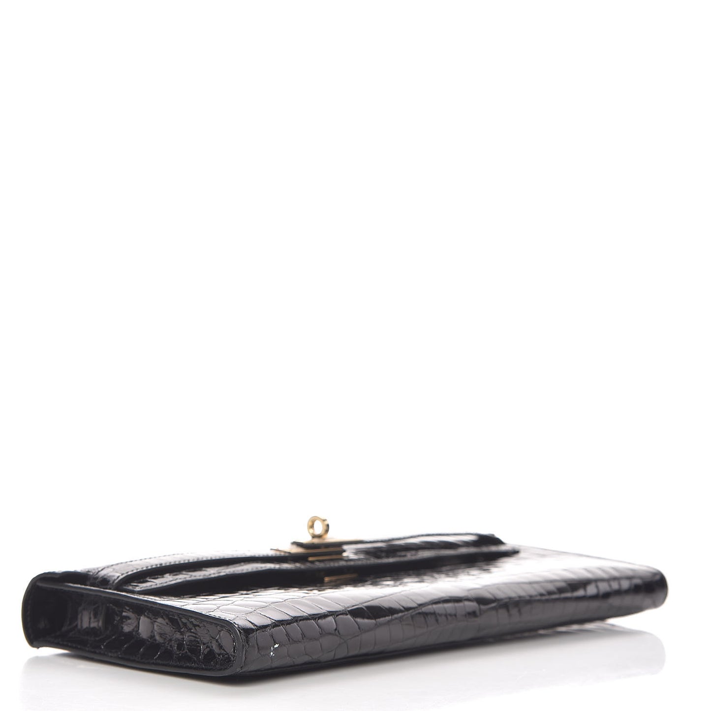 Shiny Niloticus Crocodile Kelly Cut Pochette Black