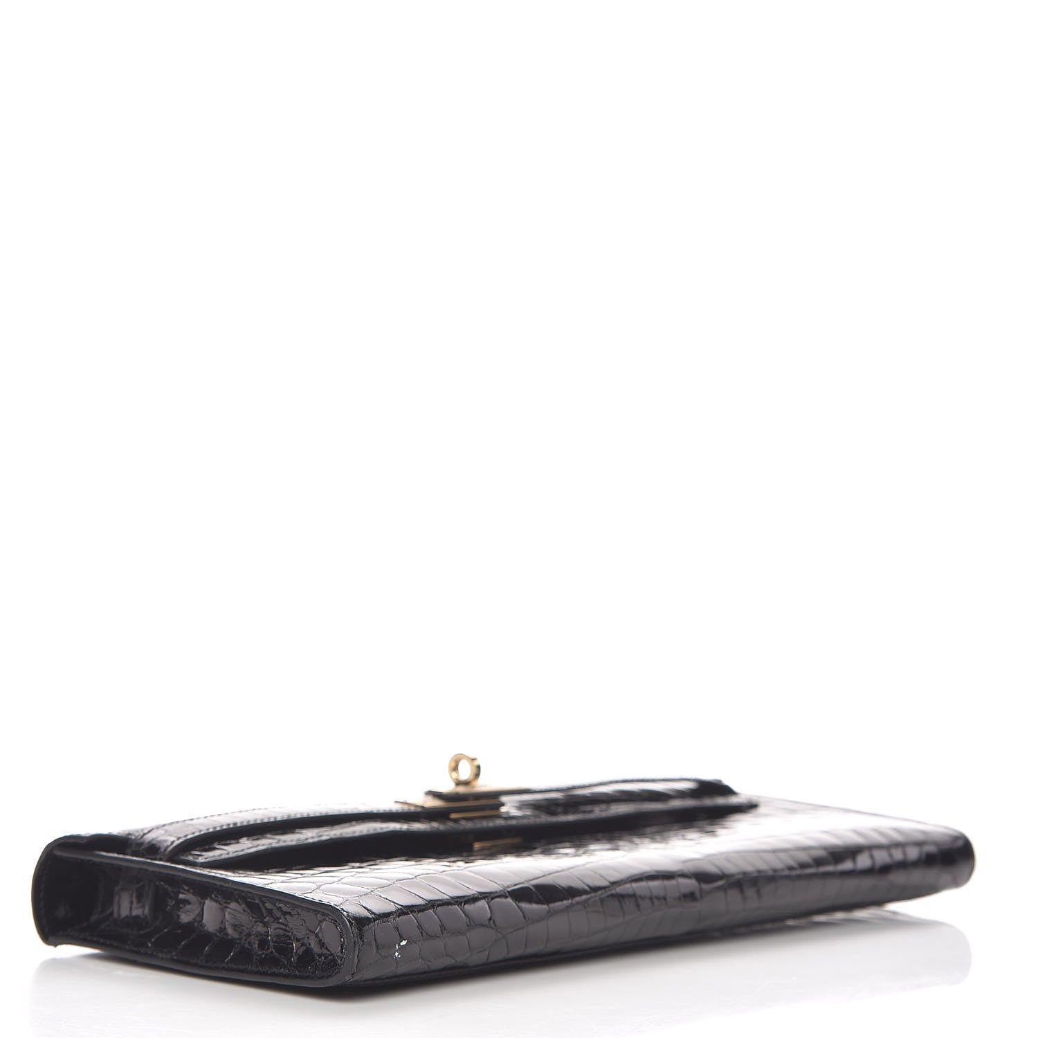 Hermes Shiny Niloticus Crocodile Kelly Cut Pochette Black 5 of 28