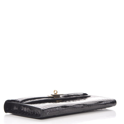Hermes Shiny Niloticus Crocodile Kelly Cut Pochette Black 5 of 28
