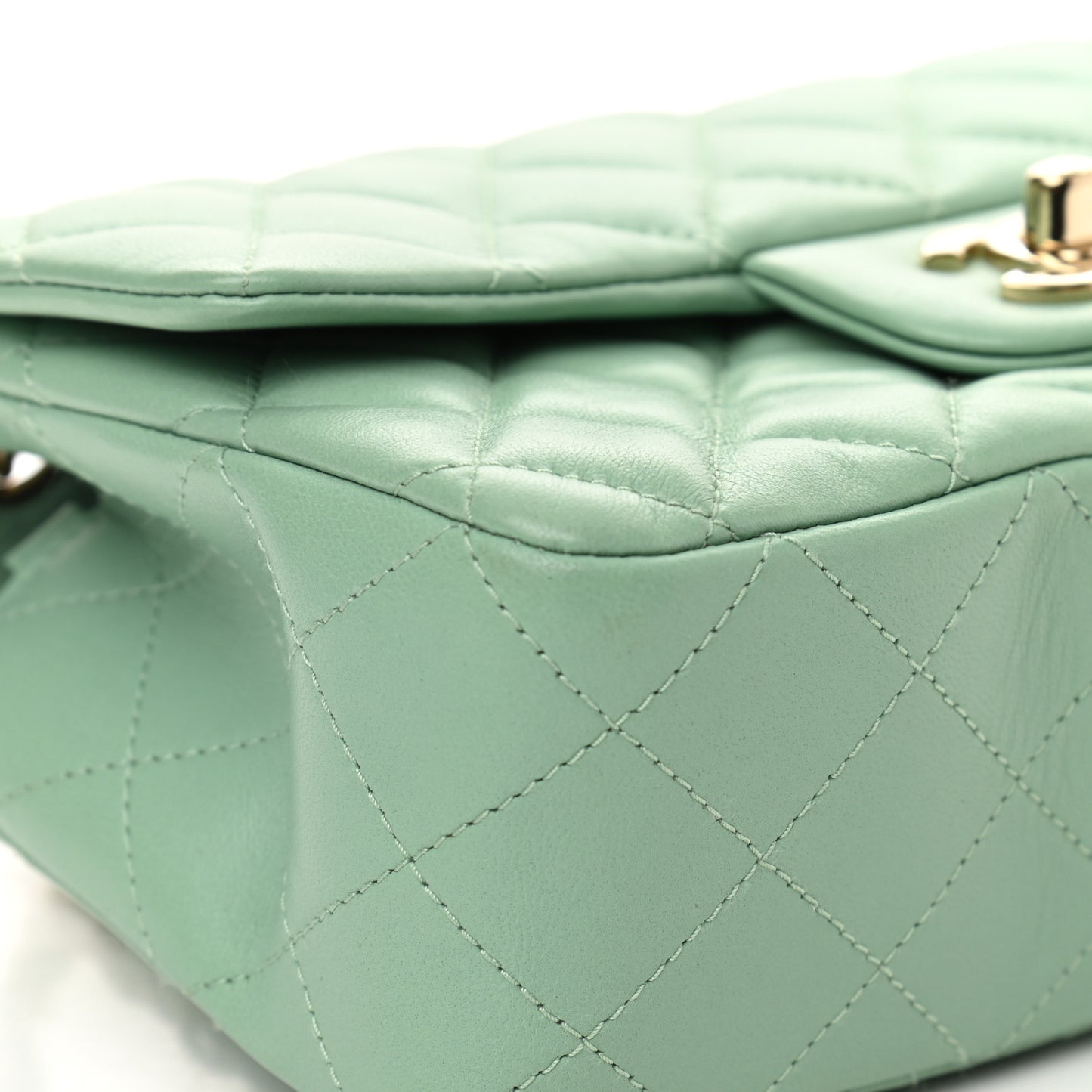 Lambskin Quilted Mini Rectangular Flap Light Green