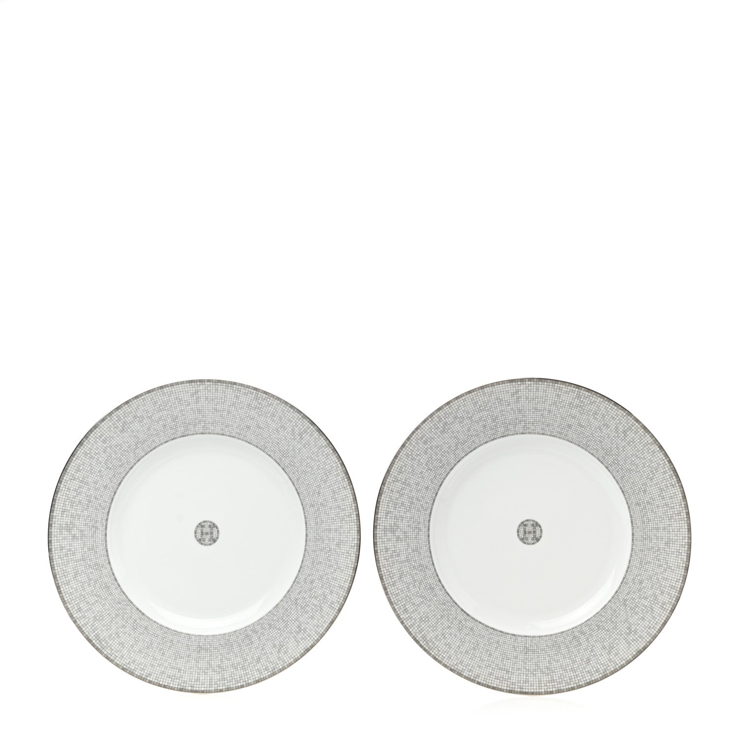 Hermes Porcelain Mosaique Au 24 Platine Presentation Plate Set of 2 1 of 7