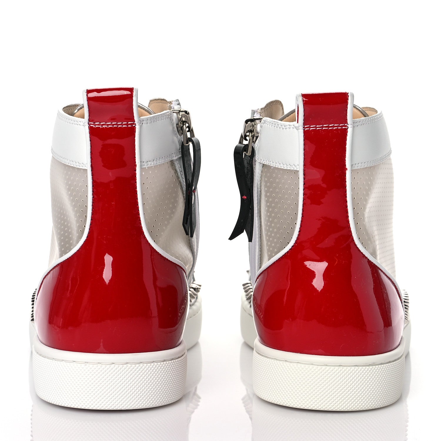 Christian Louboutin Calfskin Perforated Lou Spikes Flat Sneakers 42 White Red 5 of 10