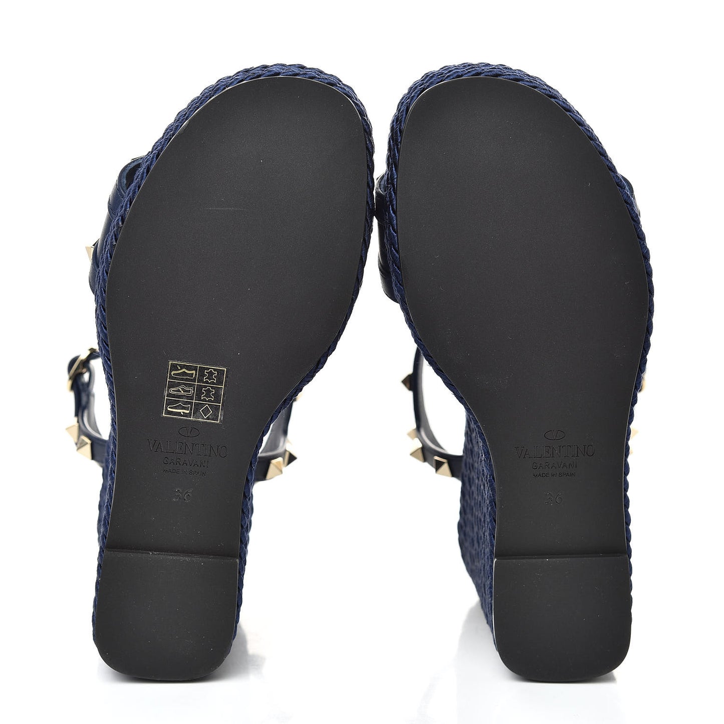 Calfskin Rockstud Torchon Espadrille 25/115mm Wedge Sandals 36 Pure Blue