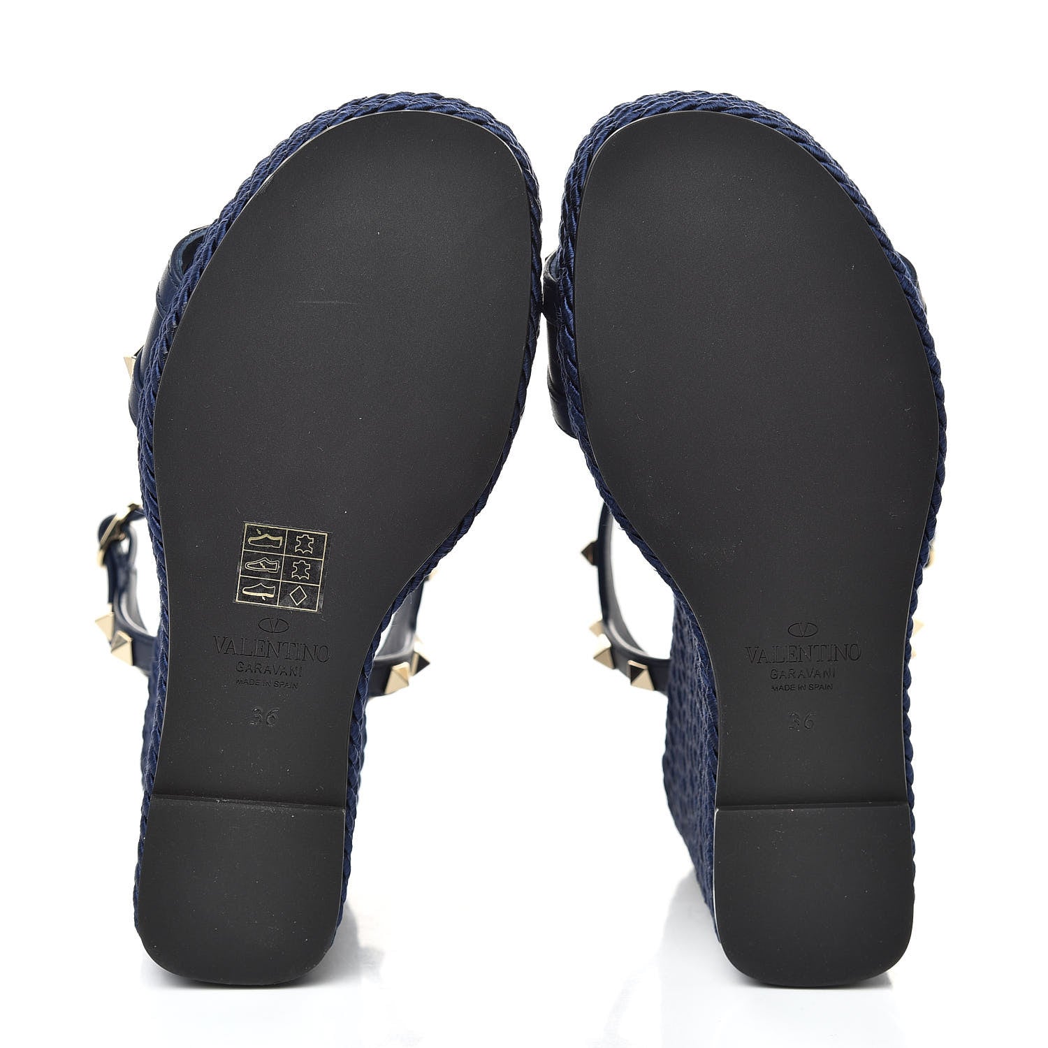 Valentino Garavani Calfskin Rockstud Torchon Espadrille 25/115mm Wedge Sandals 36 Pure Blue 5 of 8