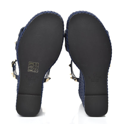 Valentino Garavani Calfskin Rockstud Torchon Espadrille 25/115mm Wedge Sandals 36 Pure Blue 5 of 8