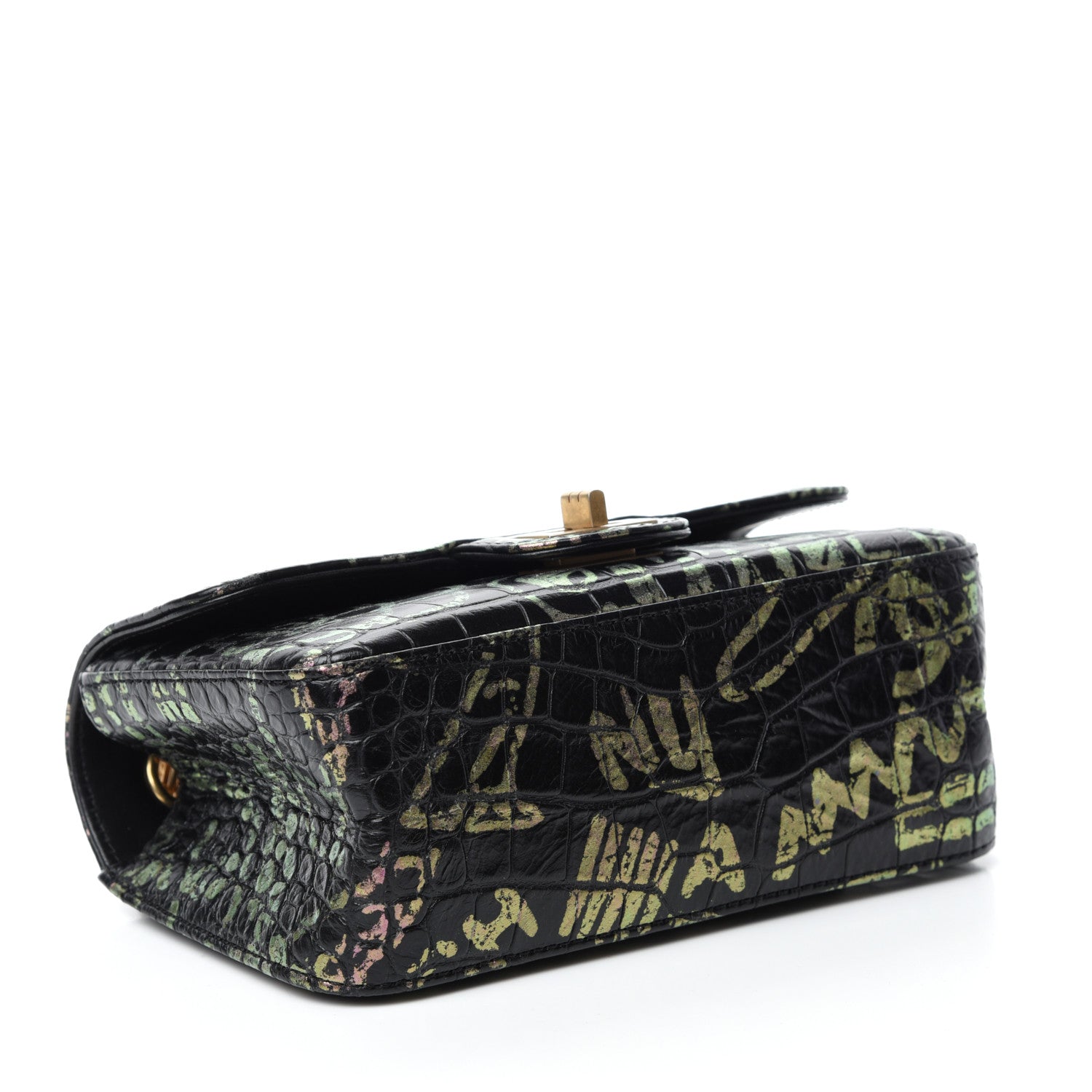 Chanel Calfskin Crocodile Embossed Graffiti 2.55 Mini Cocodile Reissue Flap Black Pink 4 of 10