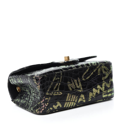 Chanel Calfskin Crocodile Embossed Graffiti 2.55 Mini Cocodile Reissue Flap Black Pink 4 of 10