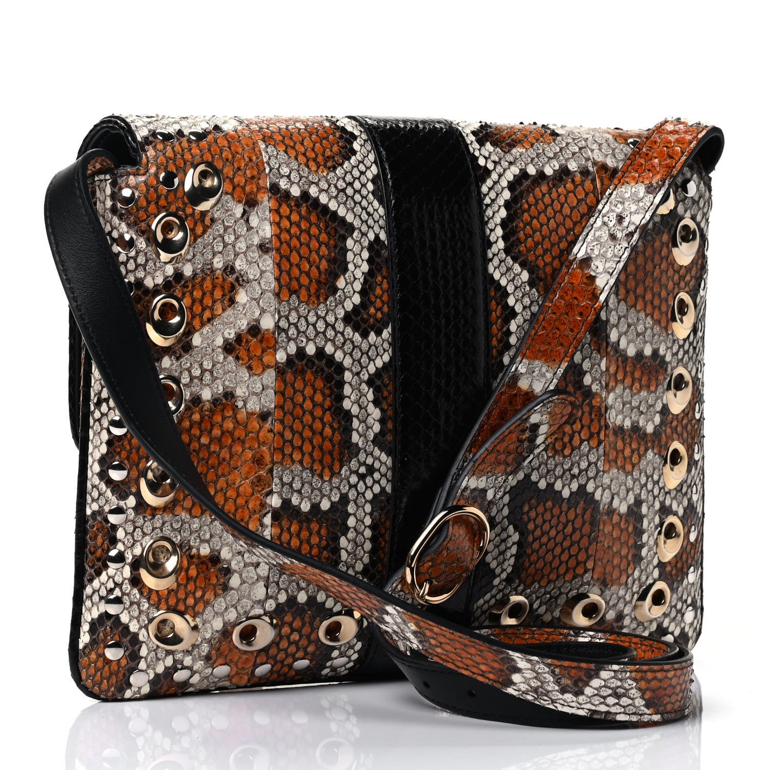 Gucci Snakeskin Medium Arli Flap Shoulder Bag Cognac Black 2 of 4