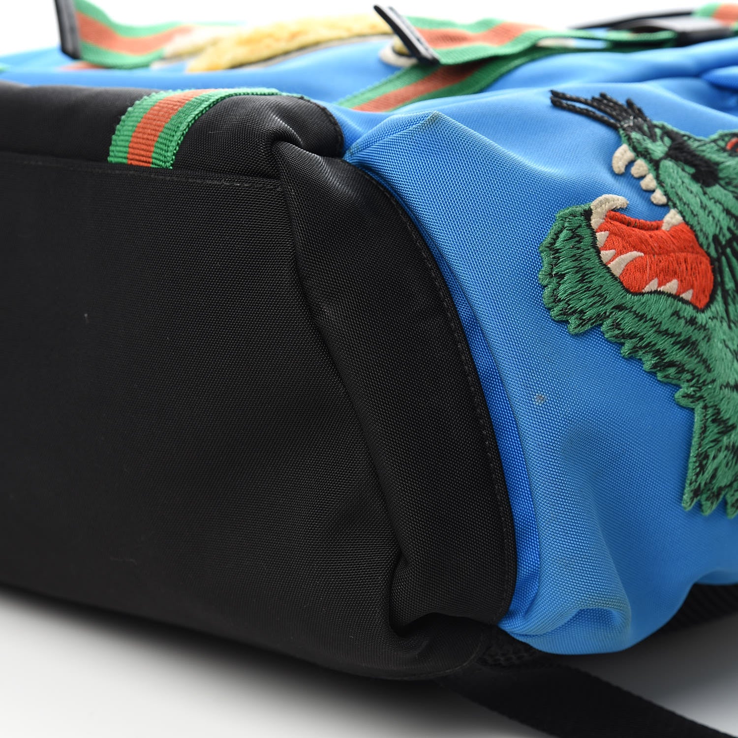 Gucci Nylon Embroidered Web Double Buckle Backpack Blue 9 of 16