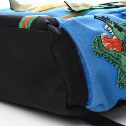 Gucci Nylon Embroidered Web Double Buckle Backpack Blue 9 of 16