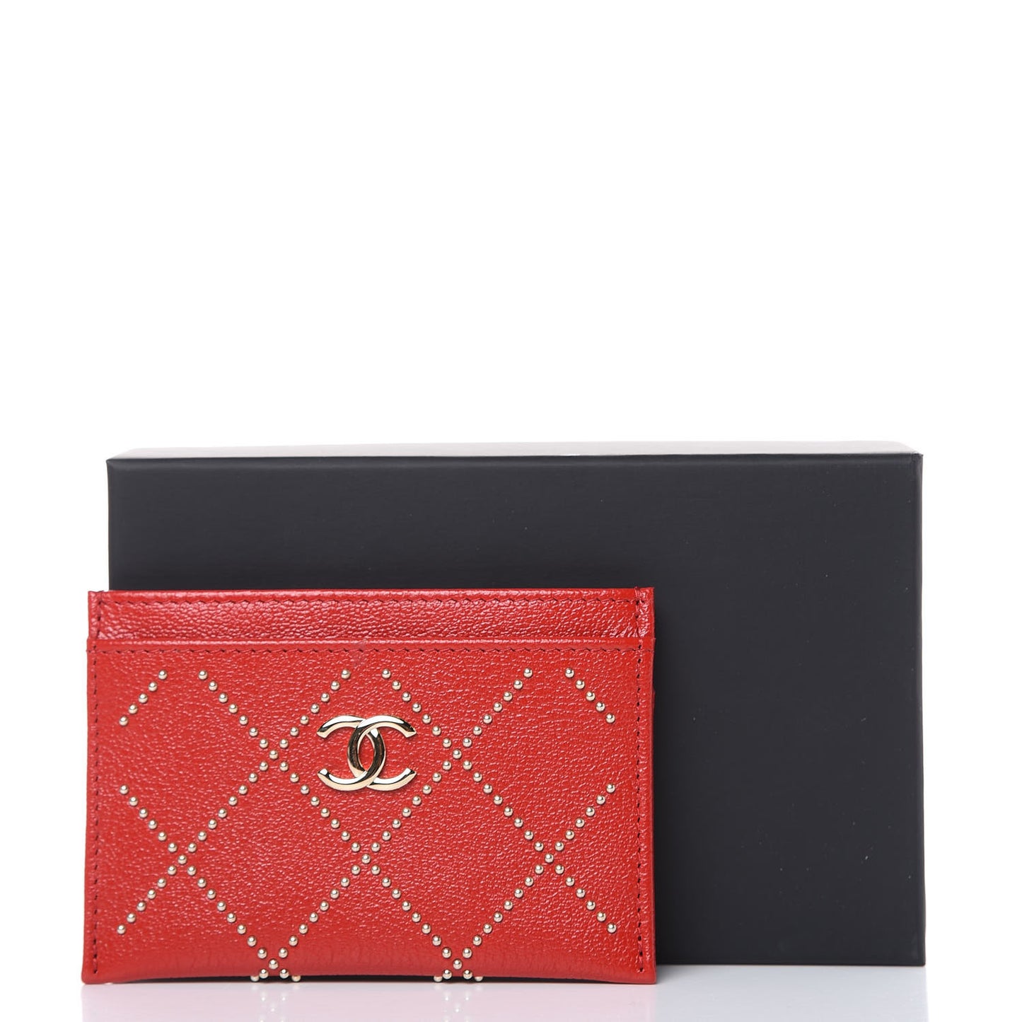 Shiny Lambskin Studded Rock The Diamond CC Card Holder Red