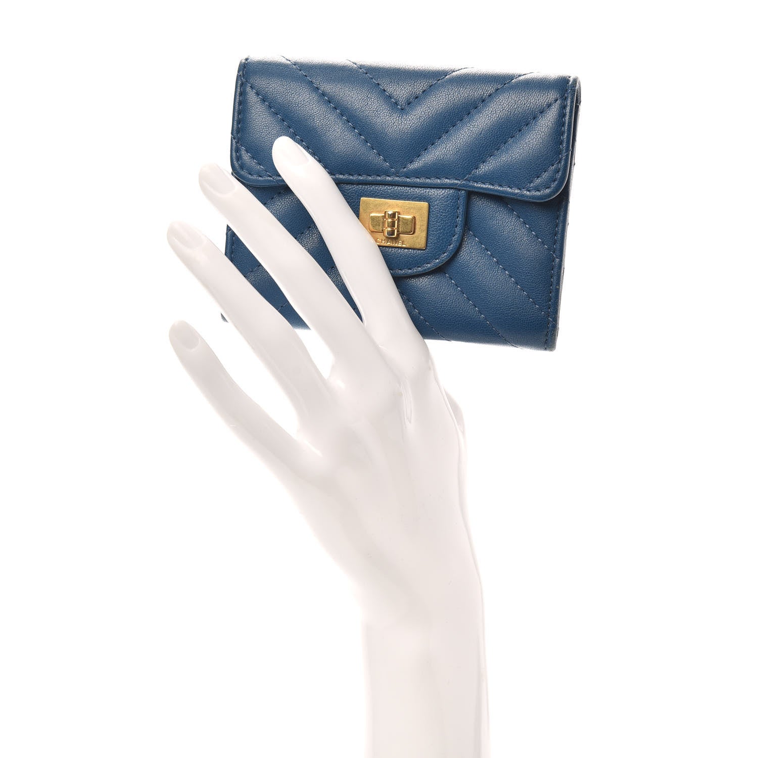 Chanel Sheepskin Chevron Quilted Reissue Card Holder Blue 2 of 8