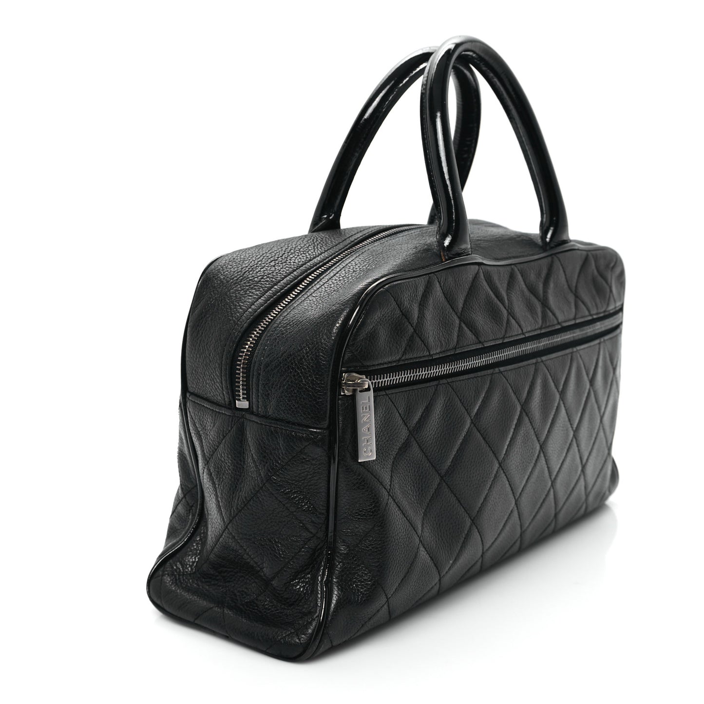 Calfskin Patent Quilted Bowler Black