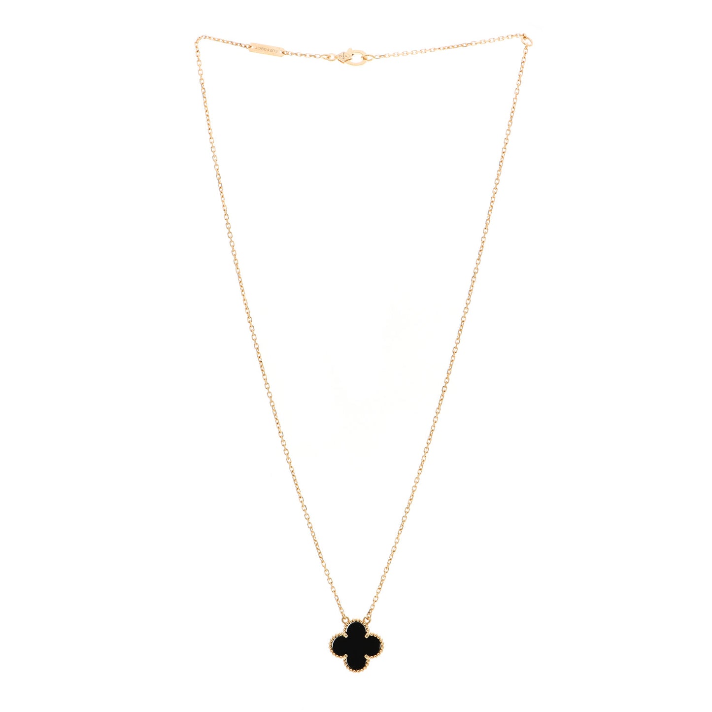 18K Yellow Gold Black Onyx Vintage Alhambra Pendant Necklace