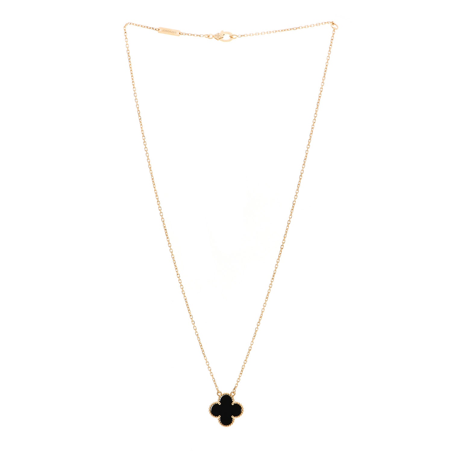 Van Cleef & Arpels 18K Yellow Gold Black Onyx Vintage Alhambra Pendant Necklace 2 of 5